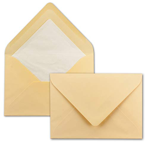 50x Kuverts in Honig-Gelb - Brief-Umschläge in DIN B6-12,5 x 17,6 cm Geripptes Papier - weißes Seidenfutter für Weihnachten & Festliche Anlässe