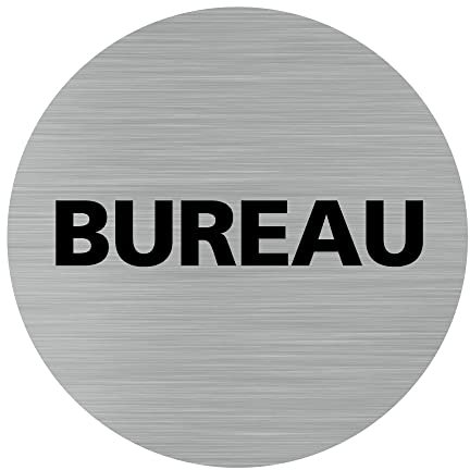 Pictogramme Bureau (Q0191). Autocollant Souple Effet alu brossé ou Plaque de Porte alu brossé EP 2mm au Choix - Diamètre 83 mm - Plaque Aluminium brossé - Plaque Aluminium brossé -