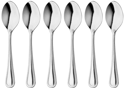 Stainless Steel Sliver Tea Spoons for Coffee & Dessert, Home, Kitchen, Restaurant, Picnic Party, Camping Small Spoons Cutlery Set, Dishwasher Safe (Windsor Line, 6 Pieces)