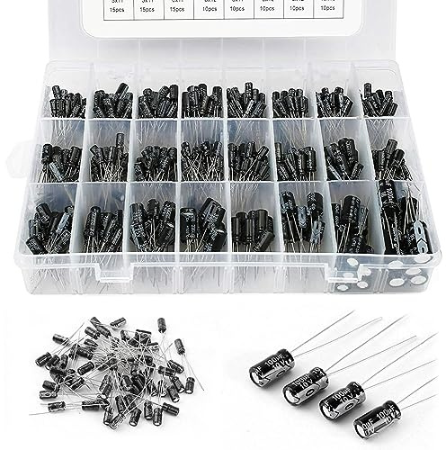 Vegena Set med 500 elektrolytiska kondensatorer 24 värden, elektrolytisk kondensator, aluminiumsortiment, 0,1uf till 1000uf 10 v 16v 25v 50v elektrolytisk kapacitetslåda