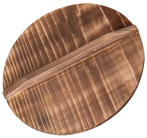 Yardwe Wooden Wok Lid 33cm Cooking Pot Cover Pan Lid Natural Wooden Wok Cover Universal Pot Pan with Large Handle for Stir Fry Cooking Cast Iron Cover