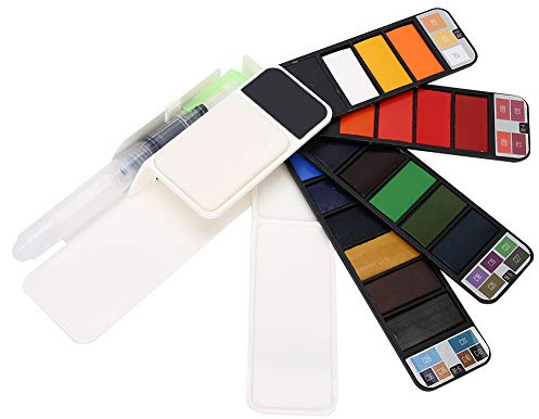 Vernice a Gouache Solida, 18 Colori a Ventaglio Pieghevole Portatile da Viaggio Set di Vernice Ad Acquerello Pigmenti di Colore Acquatico Forniture di Pittura Artisti per Bambini