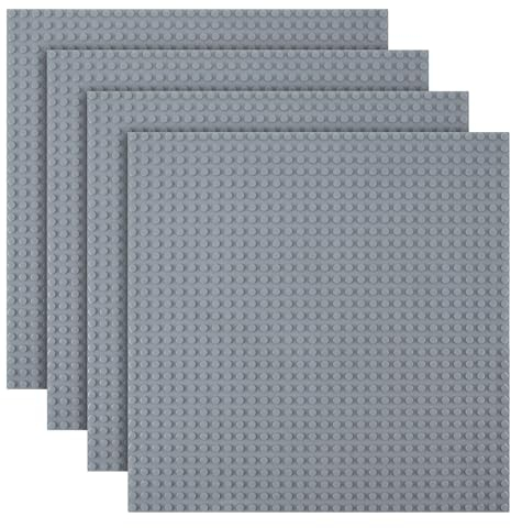 HOTUT Classic Baseplates, 4 Pcs Square 32x32 Stud Building Base, 10×10 Large Building Board Base Plates, 100% Compatible with All Major Brands, Build and Display Board Set - Grey