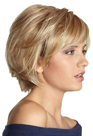 Parrucche corte con frangia, parrucca bionda corta da donna, capelli sintetici lisci naturali, parrucca corta in fibra sintetica per donne, per uso quotidiano, cosplay e feste