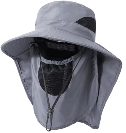 TAGVO Sombrero de Pesca para Hombre con Máscara Facial de Malla Desmontable, Sombreros para el Sol Transpirable ala Ancha con Protección UV, Sombrero de Pescador Plegable para Cámping Excursionismo