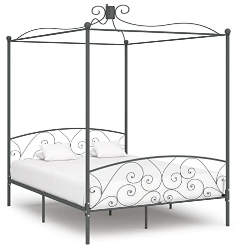 Homgoday Mobiliario cama con dosel gris de metal 160 x 200 cm, cama con marco de cama, estructura de cama, bastidor, cama moderna estructura, cama matrimonial, cama con láminas para salón