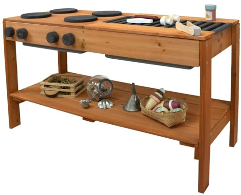 Meppi Barbecue de cuisine boueuse anthracite/teck en bois – Cuisine d'extérieur pour enfants