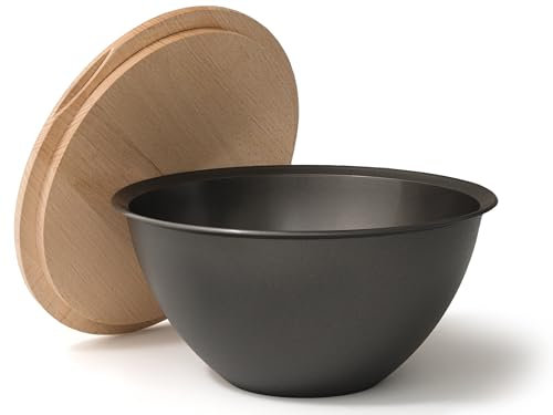 Hausfelder Salatschüssel mit Holzdeckel, Schüsselset 4 L in Anthrazit Schwarz, große Schüsseln aus Kunststoff BPA-frei (Anthrazit Schwarz, 4 L)
