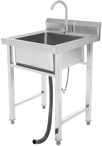 Lavello da bagno in acciaio inox, 1 vasca, per bar, ristoranti, cucine, lavanderia, colore: argento