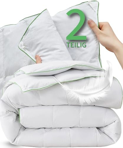 Welldora Komfort Bettdecke 135x200 zweiteilig | 100% weiche Federn & Daunen | Fachärztlich geprüft, Oeko-Tex, Allergiker | Zert. für Tierwohl | 2 Decken Vierjahreszeiten Daunendecke Sommer & Winter