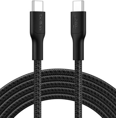 Belkin Cavo da USB-C a USB-C intrecciato, ecosostenibile (3 m, 240 W), Cavo USBC di Ricarica Rapida flessibile per iPhone 16, Galaxy S25, Pixel 9, MacBook, iPad Pro - Nero (USB-C 2.0)