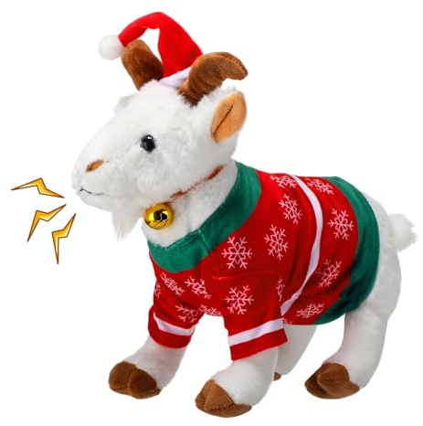 Simgoing Christmas Screaming Goat Makes Fun Screaming Goat Sounds, Christmas Plush Features Bell and Santa Hat, Funny Gift for Friends and Coworkers(White)
