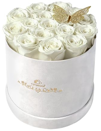 Cyrabota 16 Roses in a Box, Preserved Flowers Gifts for Women, Forever Flowers for Delivery, Flower Birthday Gifts Box for Her, Eternal Flowers Rose Gifts for Mom, White