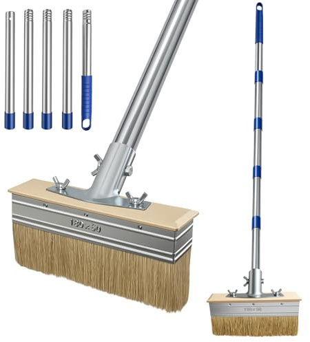 Ftrule Pincel para superficies con barra telescópica, cepillo de techo con mango largo, cepillo para terrazas con mango, cepillo para pegar superficies, para paredes, armarios, vallas, terrazas, 135