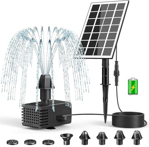 SZMP Fontana Solare Pompa 3.5W, 2026 Nuovo Fontana Solare da Giardino Esterno con 5M Cavo e 8 Ugelli, Built-in 2000mAh Batteria, Pompa ad Acqua Solare per Uccelli/Piscina/Decorazione da Giardino