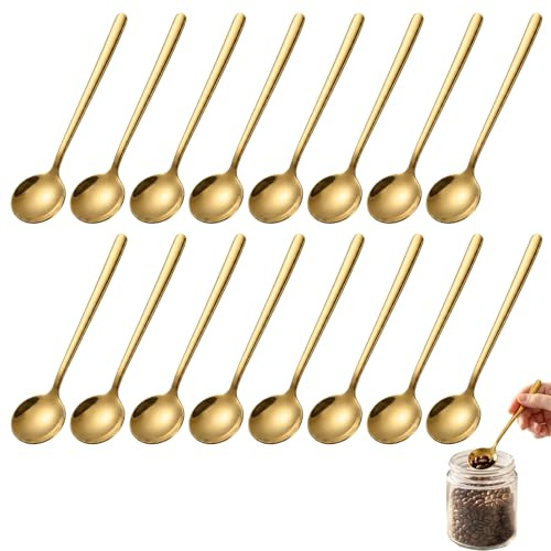 16 Piezas Inoxidable Cucharas de Café Doradas, Cucharillas de Café Doradas