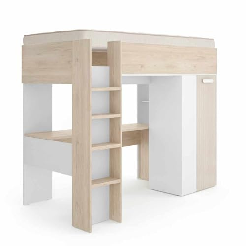 DEKIT - Pack Ahorro Juvenil Cama Alta SPYLO con 1 Colchón viscoelástico Nova 90x190cm