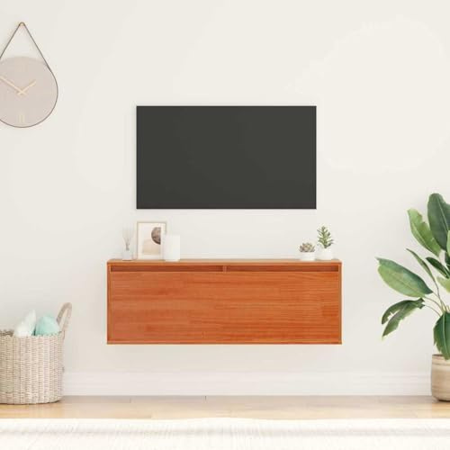 Holekex Väggskåp, vaxbrun, massiv furu, 100 x 30 x 35 cm, vägghylla med fälldörr, förvaringsutrymme, för vardagsrum, kontor, sovrum, modern, rustik design