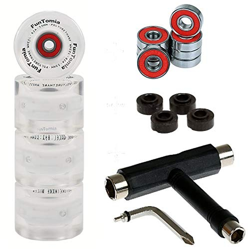 FunTomia 4X Miniboard/Skateboard Rollen 59x45mm inkl. T-Tool und ABEC-9 Kugellager Härtegrad 82A