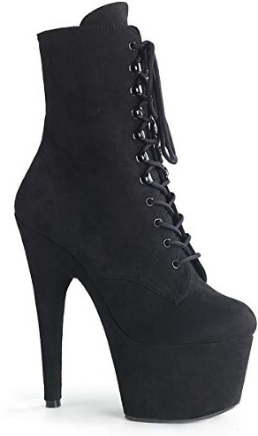Pleaser ADORE-1020FS Damen Plateau Schnürstiefelette, Velour Schwarz, EU 39 (US 9)