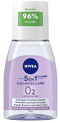 NIVEA Mizellenwasser für empfindliche Haut, Mini-Format, Make-up-Entferner, angereichert mit Mizellen und Aminosäuren, ohne Duft, Gesichtsreiniger, Augen & Lippen, 100 ml, 2 Stück