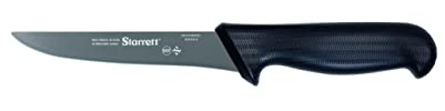 Starrett Professional Stainless Steel Kitchen Boning Knives - Wide Straight Profile - 6-inch (150mm) - Black Handle