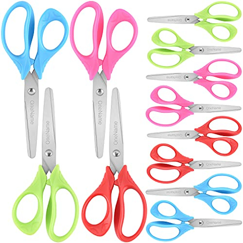 5 Kids Scissors,12 Pack Safety Children Scissors,Stainless Steel Blades Comfort-Grip Handles Small Craft Scissor for Kids,Great for DIY,Arts,Home,School Classroom Student Use Assorted Colors