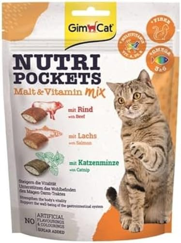 GimCat Nutri Pockets Malt & Vitamin Mix - Knuspriger Katzensnack mit cremiger Füllung und funktionalen Inhaltsstoffen - 1 Beutel (1 x 150 g)