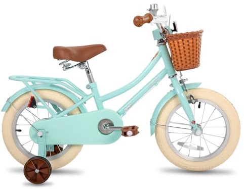 STITCH Manchi 14 Inch Kids Bike for Age 3 4 5 Girls, 14 Inch Wheel Girls Bike With Basket & Stabilisers,Mint Green