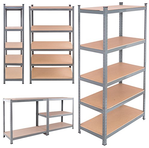 Étagère pour Charges Lourdes - 180 x 90 x 40 cm - 5 Panneaux MDF - 175 kg par étagère (capacité de 875 kg) - Étagère emboîtable - Étagère de Rangement pour Cave, Atelier, galvanisée