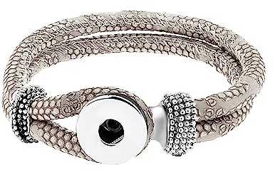 ANDANTE Geflochtenes Leder ARMBAND für Chunks Click-Buttons mit Schlaufenverschluss (21 cm) WEIß
