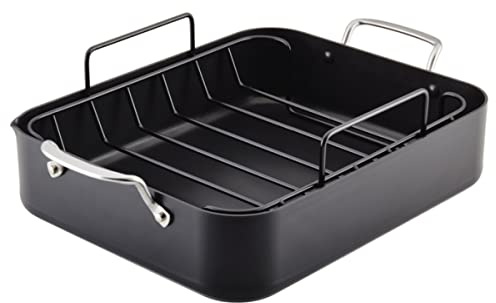 KitchenAid Hard Anodized Roasting Pan/Roaster with Removable Rack, 13 Inch x 15.75 Inch - Matte Black