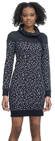 Ragwear Chloe Dress, Dam Kläder, Dam Långärmad Klänning, Fritidsklänning Sweatklänning, Sweatshirtklänning, Vinterklänning, Stående Krage, Svart, S