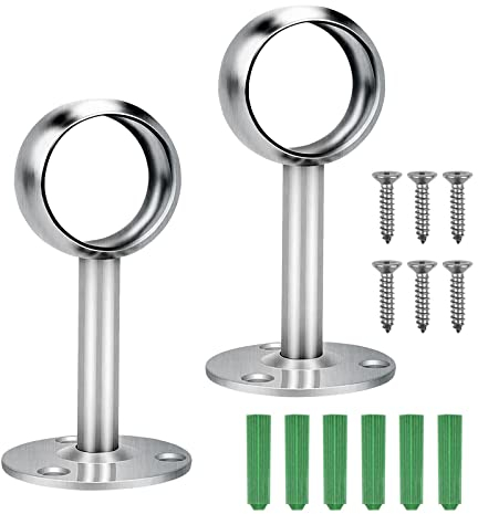 Lahviuu Closet Pole Sockets,2pcs Stainless Steel Curtain Rail Brackets Curtain Pole Holders Wardrobe Rail Bracket Shaped Flange Socket Clothes Pole,for Ceiling Shower Rod with 6 Pieces Screws (25mm)