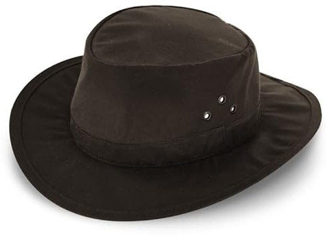 fiebig Stoffhut Australier Waxed Cotton | Crushable & Waterproof Outdoorhut aus rollbarem Material (as3, Numeric, Numeric_57, Schwarz)