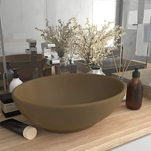 Lavabo de lujo, Chusui Lavabo Sobre Encimera, Lavabo Baño, Muebles De Baño, Mueble Lavabo, ovalado cerámica crema mate 40x33 cm