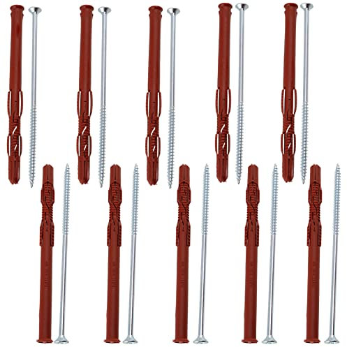 AERZETIX - C65008 - Juego de 10 tacos 10x160mm para ladrillos huecos/hormigón celular + 10 tornillos Ø6x160mm con cabeza fresada - en nylon/metal - fijación materiales huecos trabajos taladrado