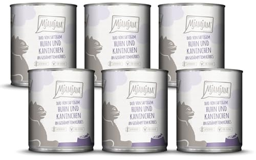 MjAMjAM - Nourriture Humide Premium pour Chat - Duo de Poulet & Lapin juteux avec potiron cuit à la Vapeur, Paquet de 6 (6 x 800 g), sans céréales avec supplément de Viande