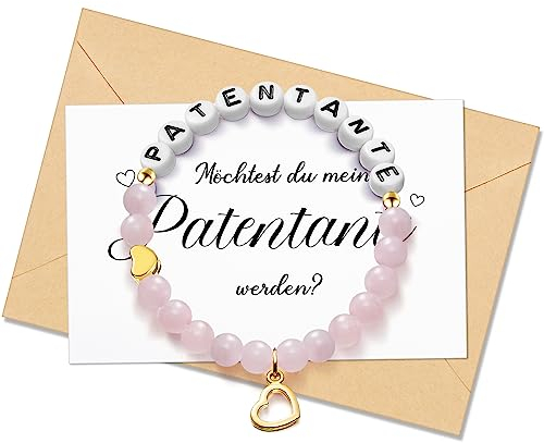 Otuuz Taufeltern Fragen Geschenk Set Elastisches Armband Naturstein Perlen Armband mit Karte Umschlag Taufgeschenke