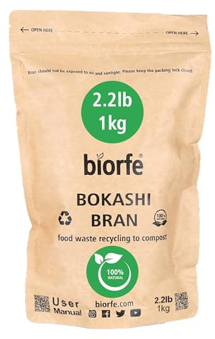 Biorfe Salvado Bokashi 1 kg para compostaje rápido y fácil, iniciador de abono para Todas Las Estaciones para contenedor de compostaje Interior, Acelerador sin Olor para compostaje de