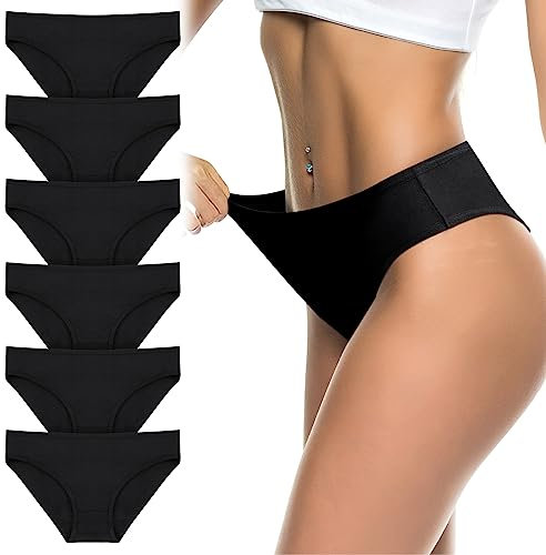 Flintronic Damen Unterhosen - 6er Pack Weich Atmungsaktiv Slips, Stretch Baumwolle Hohe Taille, Bequeme Frauen Unterwäsche, Mehrpack, Schwarz