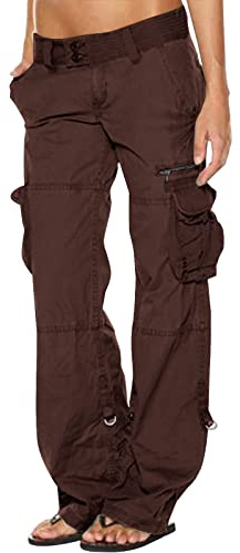 SMIDOW Pantaloni cargo a vita bassa da donna, taglia grande, larghi, elasticizzati, a gamba larga, con tasche, stile Y2K, streetwear, militari, M