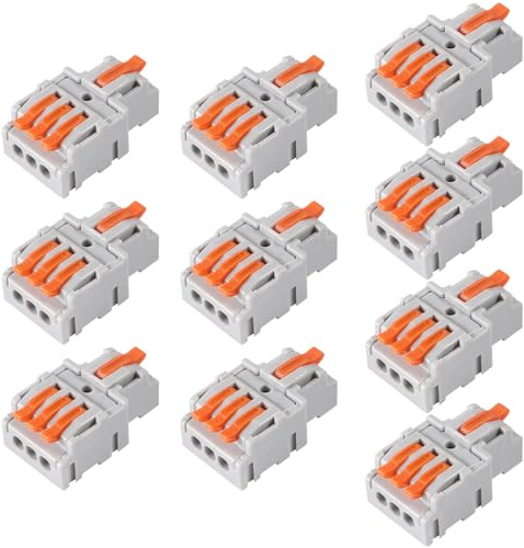 AITRIP 10PCS Lever Wire Connectors，Lever Wire Connectors, Quick Wiring Cable Connector Push-in Conductor Terminal Block(1 in 3 Out)