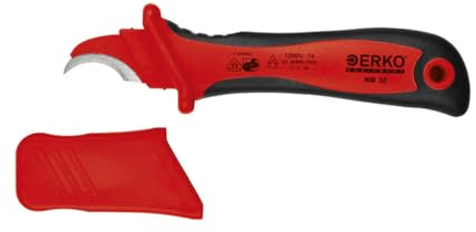 ERKO Cuchilla 30mm para pelar cables Cuchillo cortador universal, Hoja totalmente aislada, Con mango aislado, Hasta 1000V, Seguro, Diseño protegido