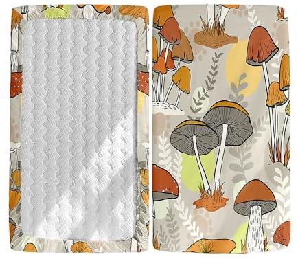 Hiseng 3d 2 Stück Baby Spannbettlaken Bettlaken für Oval & Eckige Matratzen, Weiche Mikrofaser Spannbettlaken Kinderwagen Matratzenschoner für Beistellbett & Kinderwagen (Pilzwald,55x90cm)