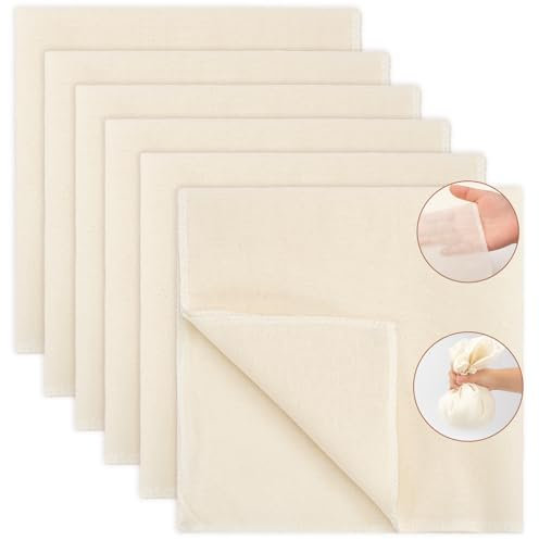 Dzpuhuojz 6 Pcs Etamine Alimentaire, 50x50cm Etamine, 100% Coton Réutilisable Cheese Cloth, Filtre Alimentaire pour Jus Fromage Thé Épices, Chinois Etamine Cuisine