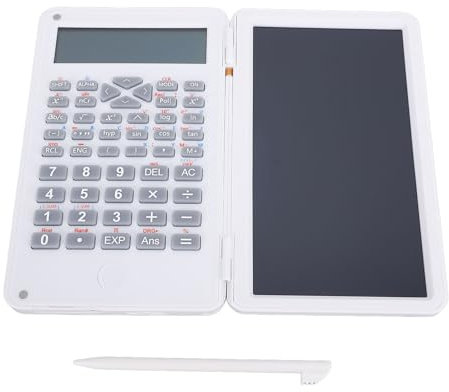 Wissenschaftlicher Desktop-Rechner – 2-Zeilen-Display, Faltbarer Wissenschaftlicher Taschenrechner mit Stift, Großer Bildschirm-Schreibrechner für Zuhause, Schule, Büro, (White)