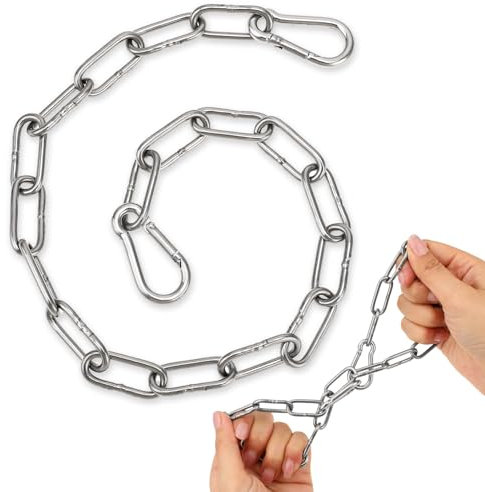 Aeaocvo Chaîne en acier inoxydable de 50 cm avec mousqueton, chaîne en métal pour clôtures extérieures, écuries, cages à oiseaux, portes de cour extérieure