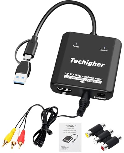 Convertitore da VHS a digitale e adattatore RCA a HDMI, scheda di acquisizione video USB per VCR/DVD/AV/PS2/Wii, convertitore AV a hdmi da analogico a digitale e uscita display HD, adattatore wii hdmi