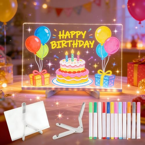 Tableau d'affichage LED avec couleurs, tableau d'écriture en acrylique avec stylo de 12 couleurs, tableau d'écriture LED transparent et lumineux, tableau mémo effaçable à sec pour l'école, la maison
